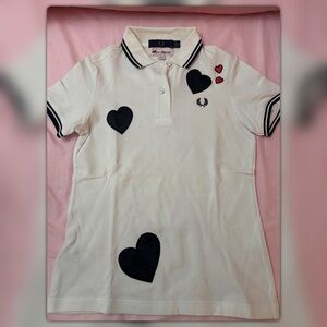Fred Perry White Polo with Black and Red Hearts